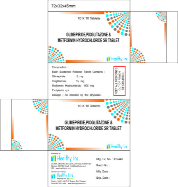 Glimepiride + Pioglitazone + Metformin hydrochloride SR Tablets , ग्लिमेपिराइड एमजी + पियोग्लिटाज़ोन एमजी + मेटफोर्मिन हाइड्रोक्लोराइड एमजी एसआर टैबलेट , Glimepirida + Pioglitazona + Clorhidrato de metformina SR , Comprimidos Glimépiride + Pioglitazone + chlorhydrate de metformine SR Comprimés , أقراص جليميبيريد ملجم + بيوجليتازون ملجم + ميتفورمين هيدروكلوريد ملجم إس آر أقراص , 格列美脲 + 吡格列酮 + 鹽酸二甲雙胍 緩釋片 , Glimepirida + Pioglitazona + Cloridrato de Metformina Comprimidos SR , Глимепирид + Пиоглитазон + Метформина гидрохлорид SR таблетки , グリメピリド+ピオグリタゾン+塩酸メトホルミンSR錠 , suppliers India, Exporters, Wholesalers India, Distributors India, Generic Supplier, who gmp certified manufacture