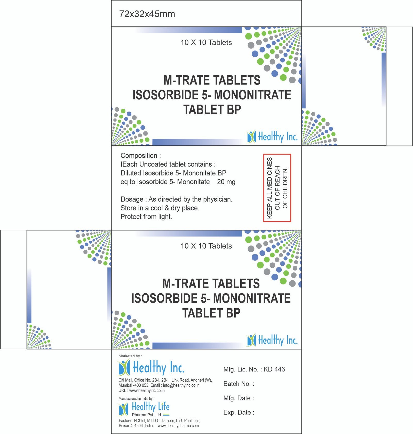 Isosorbide 5 mg Mononitrate 20 mg Tablets