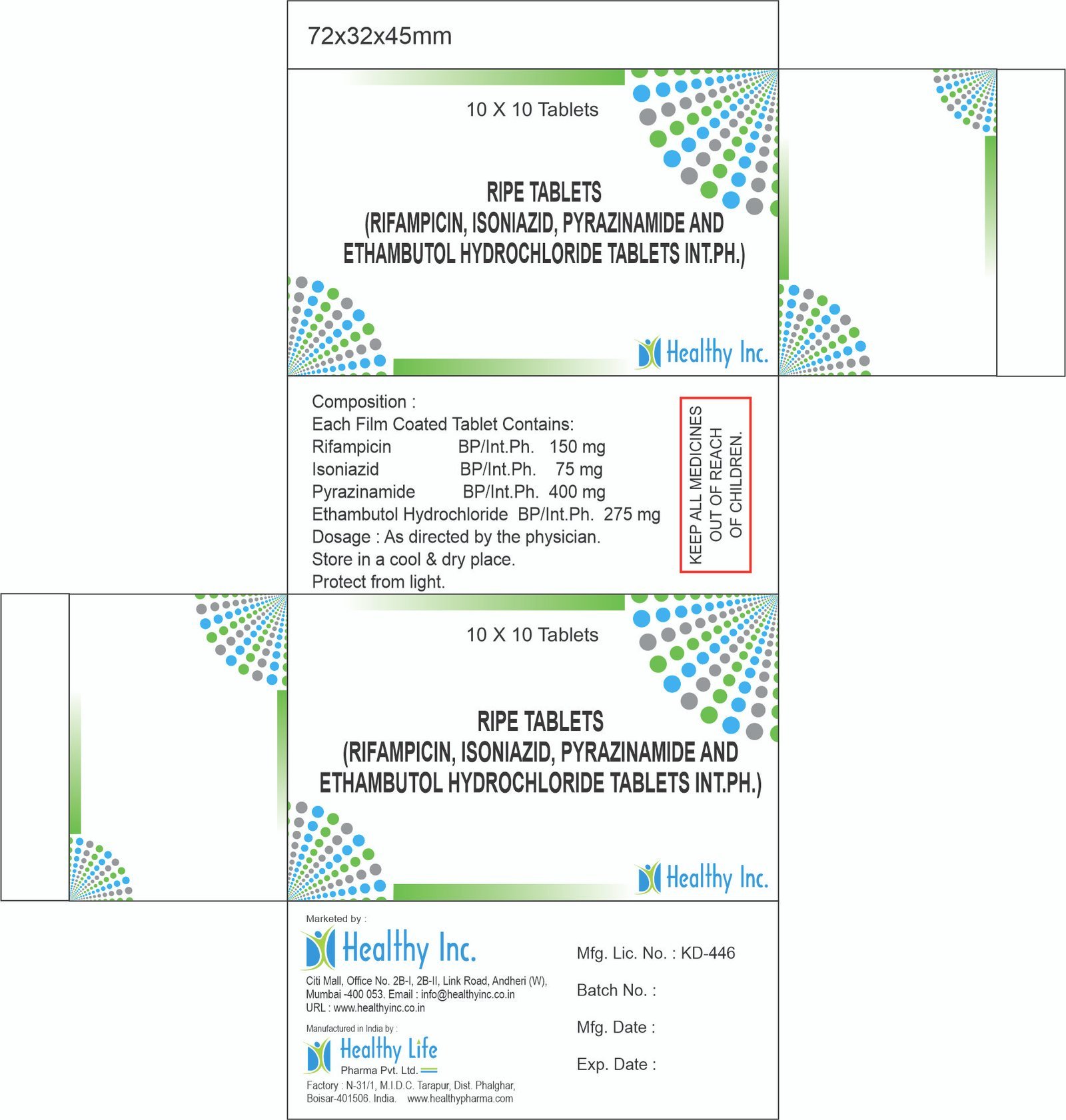 Rifampicin Isoniazide Pyrizinamide ethambutol Tablets