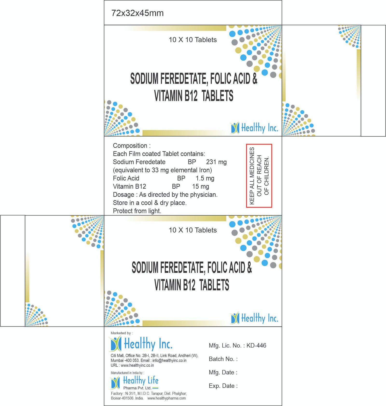 Sodium Feredetate Folic acid Vitamin B12 Tablets